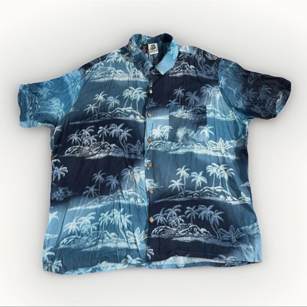 VTG Kennington California Men’s Hawaiian Shirt Blue Tropical Size XL Palm Rayon